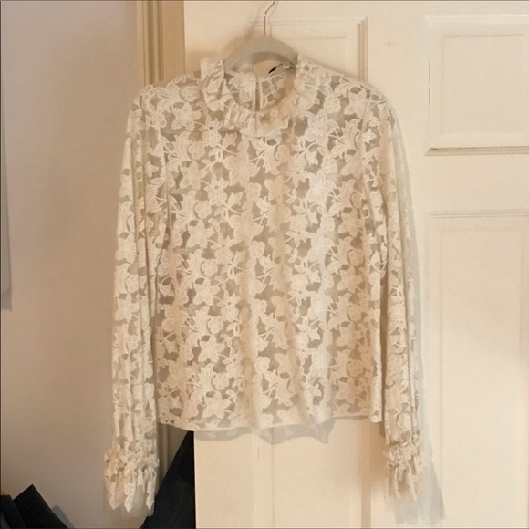 Alexis Embroidered Lace Ruffled Mock Neck Top - Picture 8 of 8